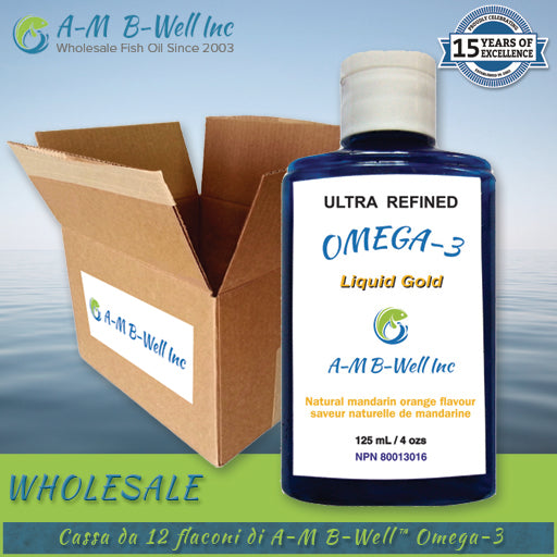 Cassa da 8 a 12 flaconi di AM BWell™ Omega3 Liquid Gold AM BWell