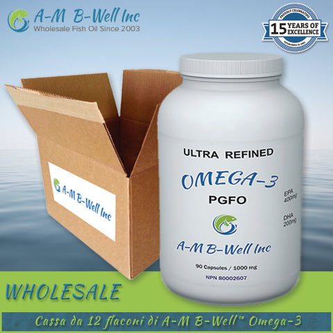 Cassa da 8 a 12 flaconi di A-M B-Well™ Omega-3 PGFO Capsule